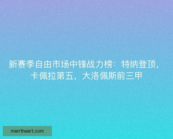 新赛季自由市场中锋战力榜：特纳登顶，卡佩拉第五，大洛佩斯前三甲